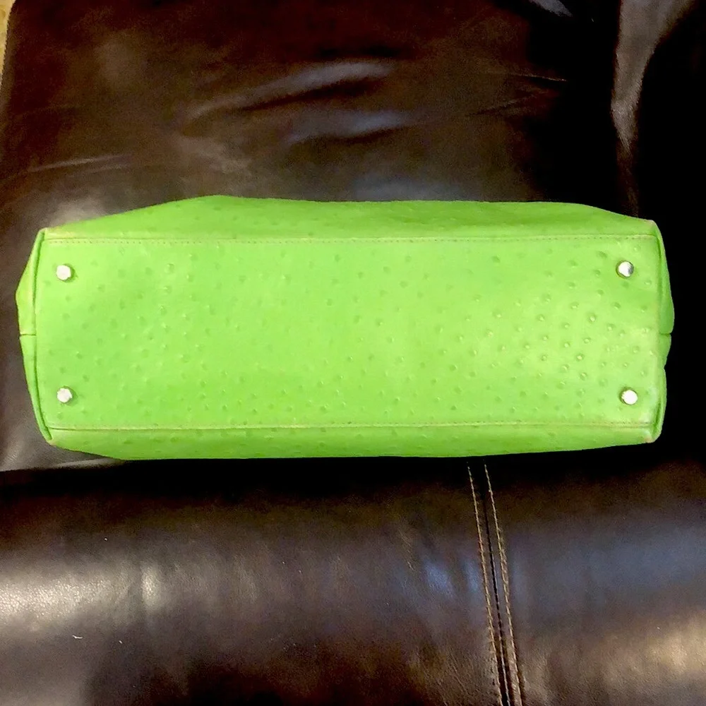 KATE SPADE Lime Green Embossed Ostrich Leather Oversized Tote w Silver Hardware